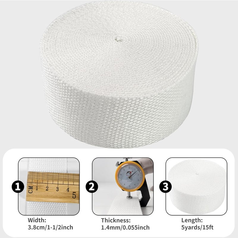Evora 1.5 inch Cotton Webbing Braid Handles Bag Strap 15ft High Density Webbing Plain Weave Straps for Cloth Tote Bag, Pet Collars, DIY Projects, Crafts, Outdoor Accessories (529 White) - Image 3